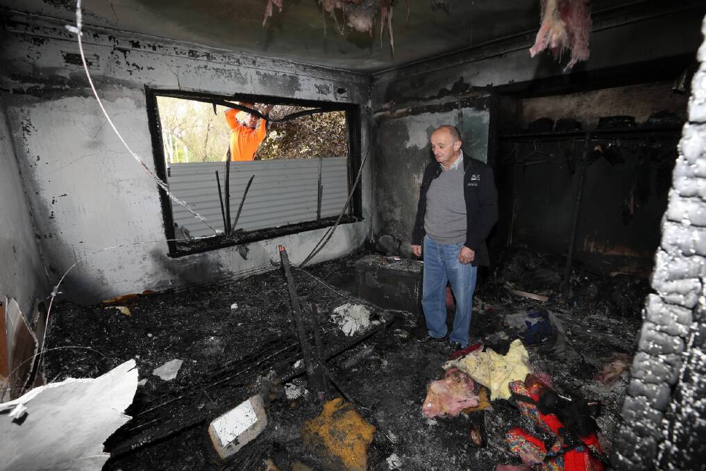Lou Panozzo’s Wangaratta rental house was left a charred mess in the blaze. Picture: PETER MERKESTEYN