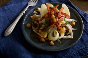 Grilled calamari, chorizo and chickpea salad. Photo: Marcel Aucar