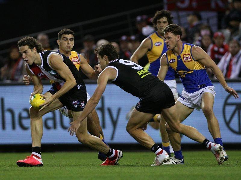 Max King (l) kicked a career-high five goals as St Kilda came back to stun West Coast in the AFL.