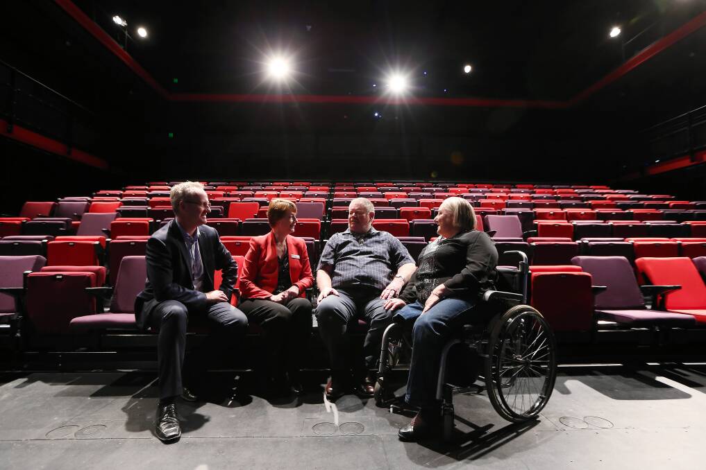 National Disability Services state manager James O’Brien and National Disability Insurance Agency director of engagement Alexandra Gunning speak with Beechworth’s Peter and Susan Royle after yesterday’s forum at The Cube. Picture: JOHN RUSSELL