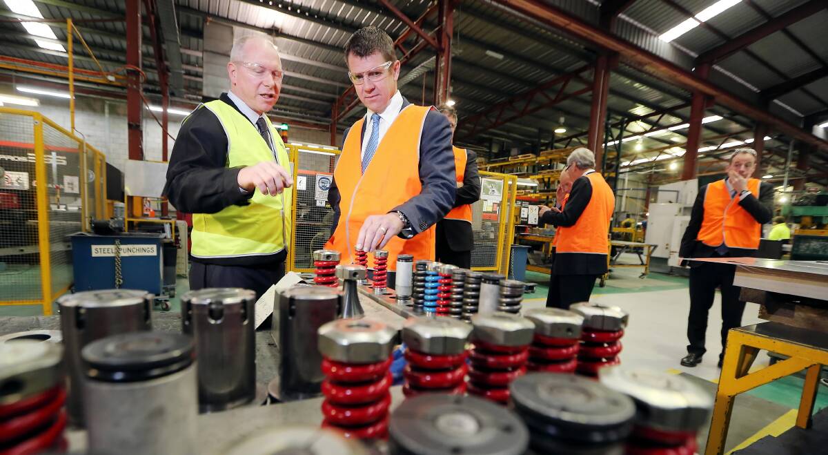NSW Premier Mike Baird was given a tour of the Seeley International plant yesterday.