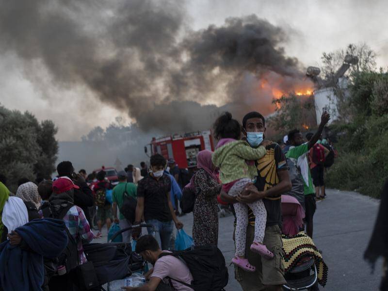 Migrants have fled from the Moria refugee camp during a fire on the Greek island of Lesbos.