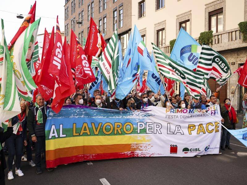 May Day rallies and protests are being held in cities across Europe, like this one in Milan.