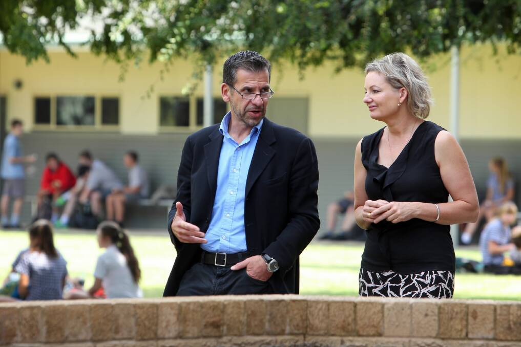 Headspace chief Chris Tanti and the member for Farrer Sussan Ley discuss the program. Picture: MATTHEW SMITHWICK