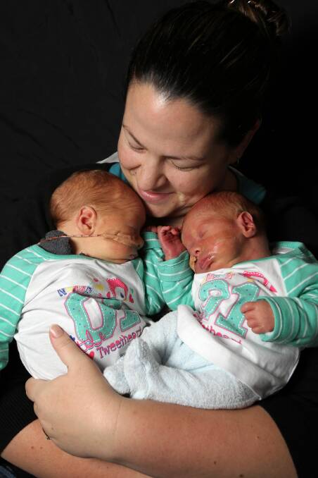 Wodonga Hospital’s family room has been “heaven-sent” for Meg Munro, of Yarrawonga, allowing her to be with her premature twin boys, Zachary and Harrison Johnson. Picture: Kylie Esler