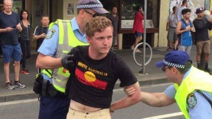 Hayden Williams, 20, was arrested at the protest trying to burn the flag. Photo: Supplied 