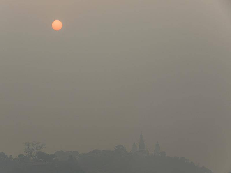 A blanket of air pollution hangs over the Kathmandu valley.