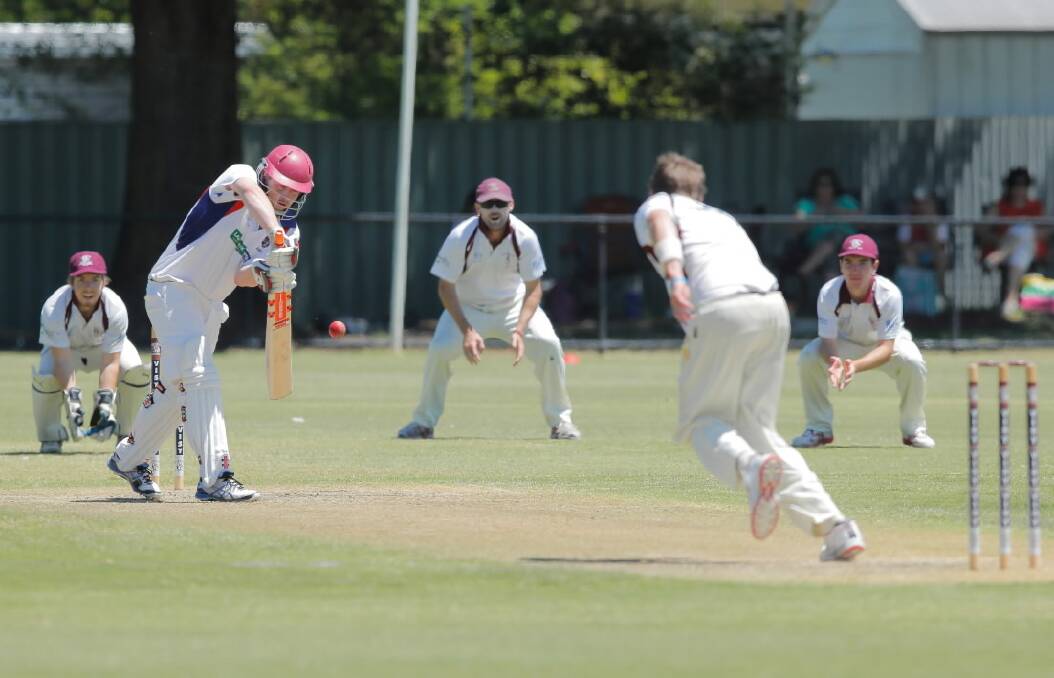 Tim Weilandt is dismissed lbw by Dan Dixon for 22 as Wodonga Raiders were bowled out for 152. Pictures: TARA GOONAN