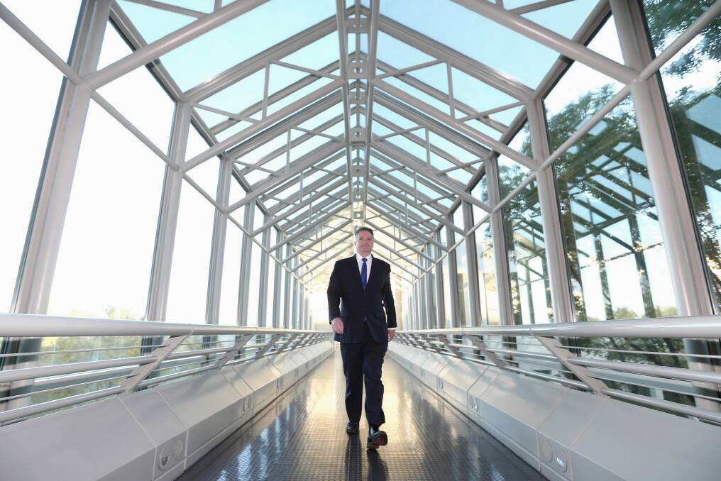 D-Day: Finance Minister Mathias Cormann at Parliament House yesterday. Picture: FAIRFAX