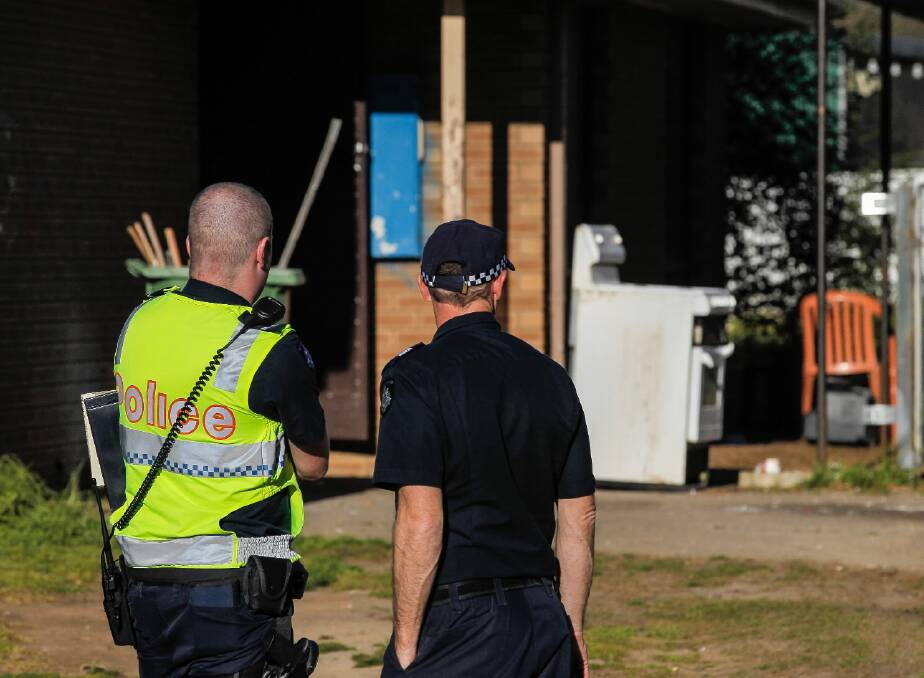 Police outside the home targeted by vandals yesterday. Picture: DYLAN ROBINSON