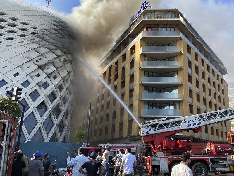The blaze charred a corner of the distinctive building under construction in downtown Beirut.