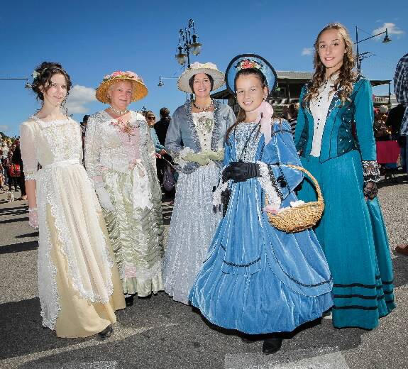 Beechworth’s Emily and Ute Jeffcott, Michelle and Laura Panagopoulos, of Wodonga and Elise Meyrich, of Geelong, dress for the occasion.
