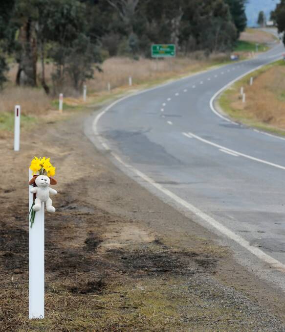 A tribute at the scene of the August triple fatality on the Yackandandah-Wodonga-road near Staghorn Flat.