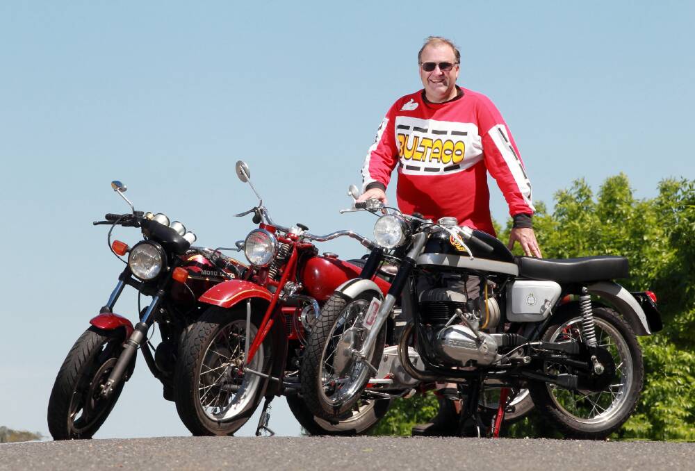 Prostate Cancer Awareness Ride and Classic Motorycycle Display coordinator John McCluskey, with a 1981 Moto Guzzi SP, 1941 Indian Military Scout and a 1969 Bultaco Metralla Mk 2, which will be on show tomorrow. Picture: KYLIE ESLER