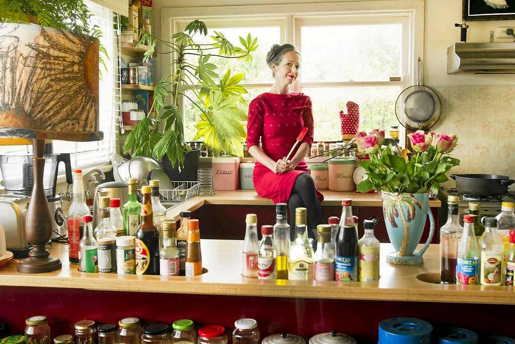 Writer/producer Marieke Hardy, who's a vegan, in her kitchen of her Daylesford home with some of her favourite products. Photo: Simon O'Dwyer