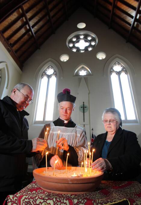 Father Alan Kelb, Father Peter MacLeod-Miller and Reverend Christine Moimoi preparing for the memorial service. Picture: DAVID THORPE