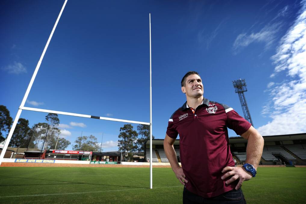 Sea Eagles’ hooker Matt Ballin visited the Lavington Oval yesterday in the lead-up to the NRL match. Picture: MATTHEW SMITHWICK
