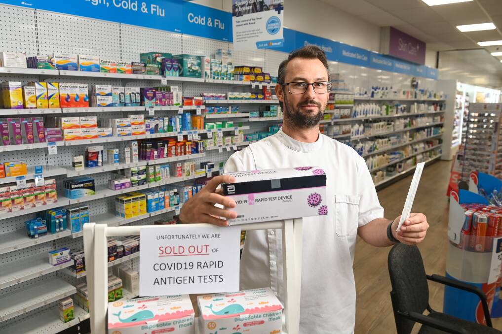 OUT OF STOCK: Amcal Albury's Nick Buete said most pharmacists in Albury Wodonga have sold out of rapid antigen tests. Picture: MARK JESSER