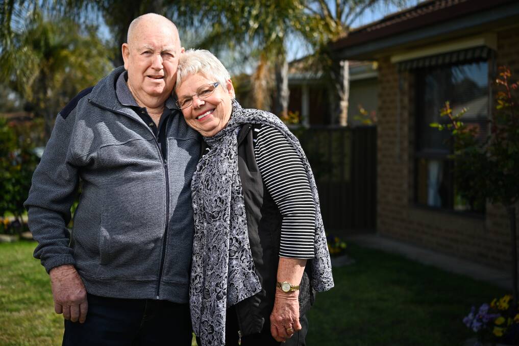 FOR HIM: Bill and Marie Orr. Marie will shave her head during Sunshine Walk if she raises $5000 for the Albury Wodonga Cancer Centre. Picture: MARK JESSER