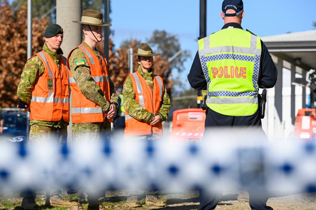 The Australian Defence Force assisting NSW Police at the NSW border closure check point in July. Picture: MARK JESSER 