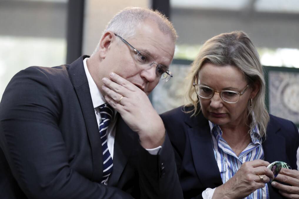 Prime Minister Scott Morrison and Liberal MP Sussan Ley during a community event in Wodonga, Victoria, on Tuesday 7 May 2019. Picture: MARK JESSER