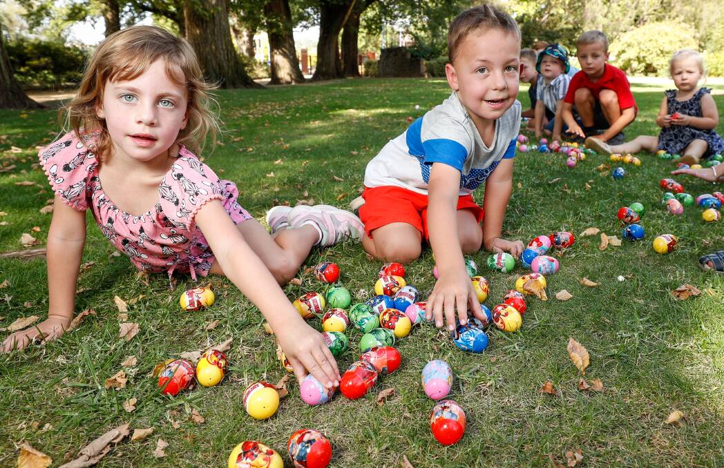 MEMORIES: Twins Madeline and Thomas Corrigan, both 3, of Thurgoona, at the Best Border Easter Egg Hunt. The event has been cancelled this year. 