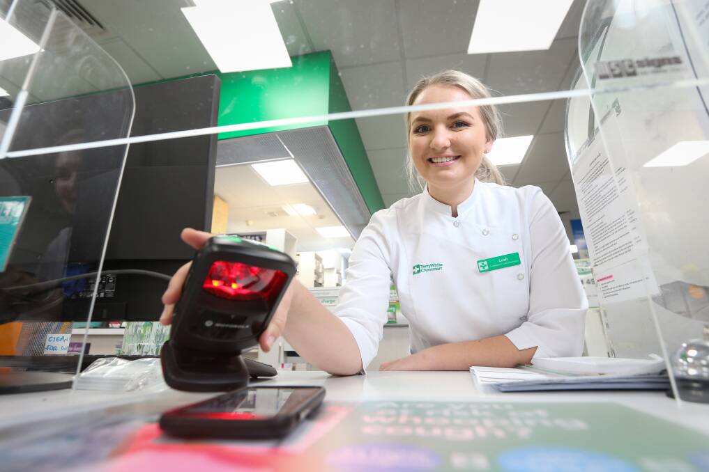 WHOLE NEW WORLD: Terry White pharmacist Leah Davidson with a QR code scanner that can register presciptions. Picture: JAMES WILTSHIRE