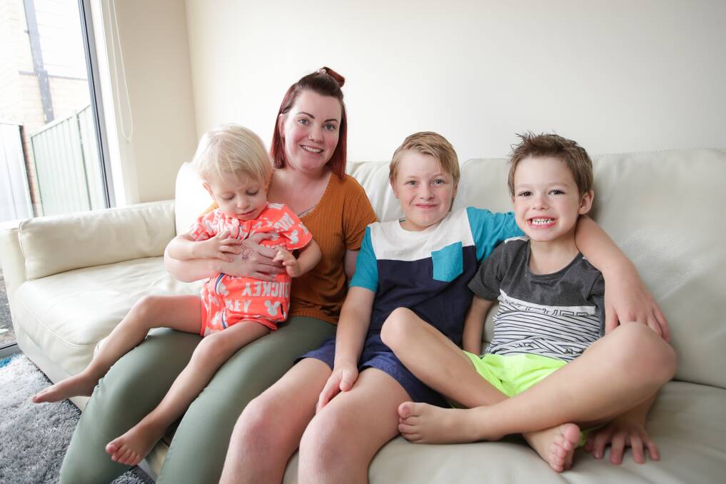 IN IT TOGETHER: Rebecca Hill with sons Ruben Hill, 2, Deadon Ruitenberg, 9, and Kace Hill, 4. Picture: JAMES WILTSHIRE
