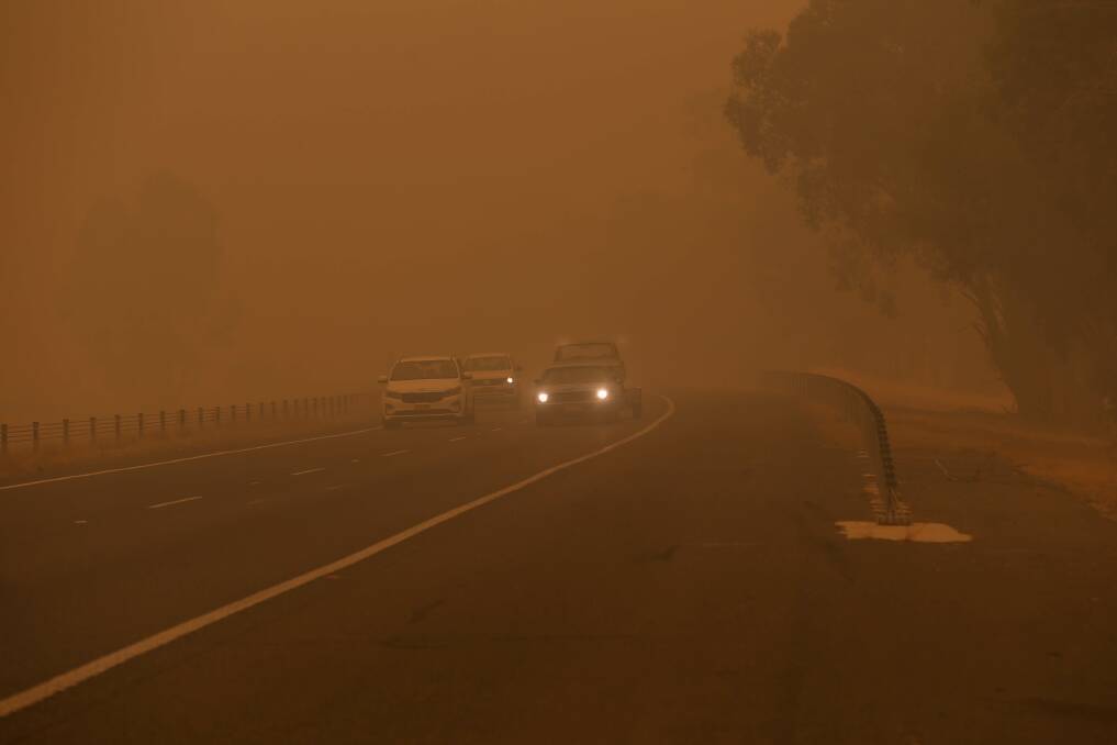 FLASHBACK: Smoke on the Hume Freeway, Wodonga on January 5, 2020. The poor visibility continued for weeks and fires raged in the Upper Murray and southern NSW during what later became known as Black Summer. Picture: TARA TREWELLA