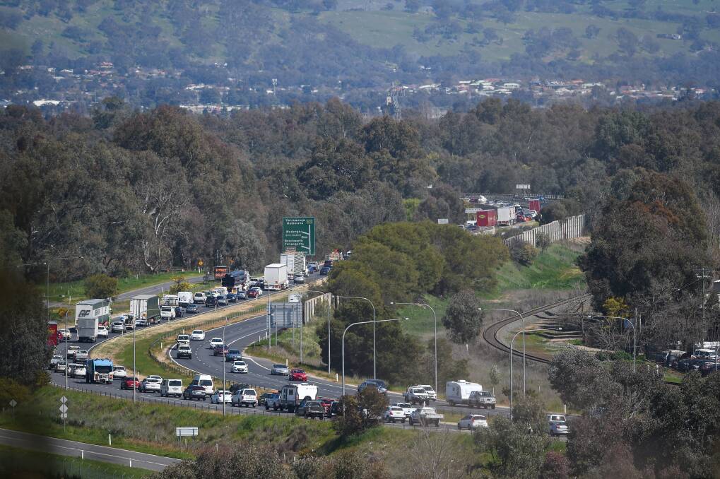 LONG WAIT: Traffic banked up along the Hume Freeway and the Lincoln Causeway when works occurred on September 13. Picture: MARK JESSER 