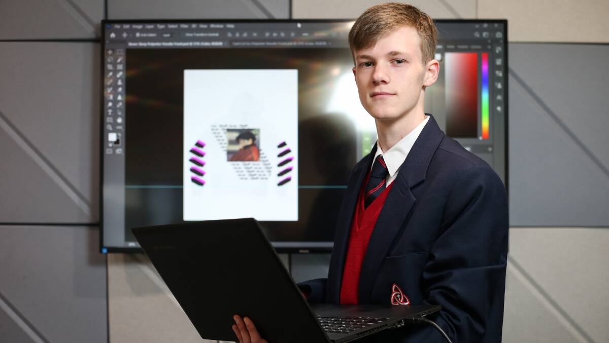 BIG BREAK: Trinity Anglican College year 10 student Kai Campbell has already landed his dream job working for a US based clothing company. Picture: JAMES WILTSHIRE