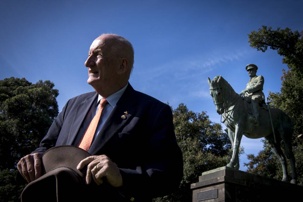 Tim Fischer at the Sir John Monash statue. Picture: Eddie Jim