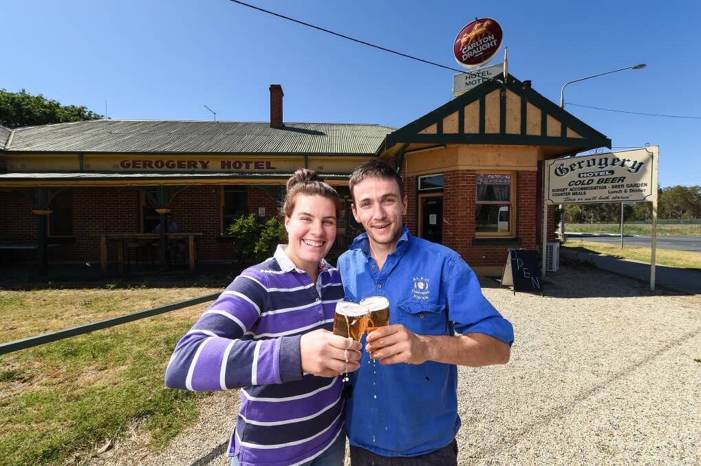 CHEERS: Gerogery Hotel owners Jimmy O'Neill and Alahna Quinlivan are selling their lease at the pub on Gumtree. Picture: MARK JESSER