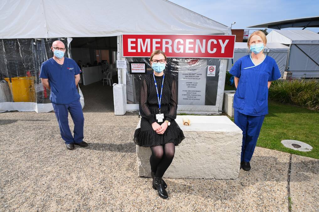 INTENSE: Director of emergency and intensive care David Clancy, Nurse manager, emergency department Clare Maher and Emergency physician Kirsty Jackson. Picture: MARK JESSER