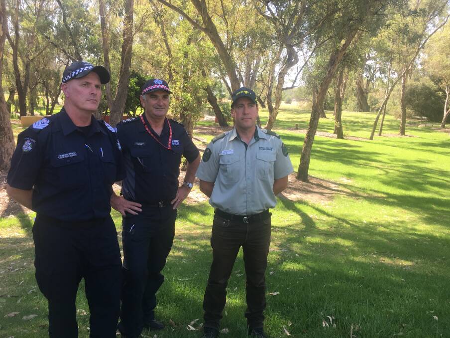 PREPARED: Victoria Police Acting Senior Sergeant Stewart Smith, Country Fire Authority operations manager Paul King and Fire Forest Management Victoria assistant chief fire officer Aaron Kennedy. 