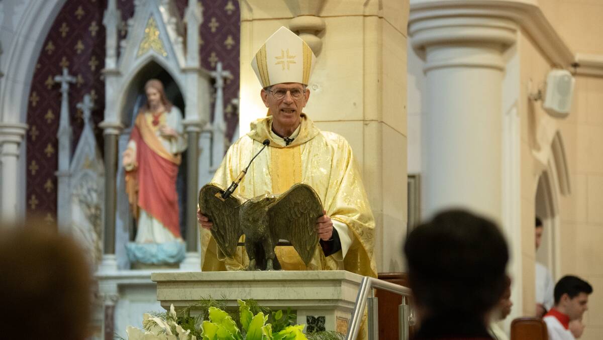 Catholic Diocese of Wagga Bishop Mark Edwards addresses St Michael's Cathedral.