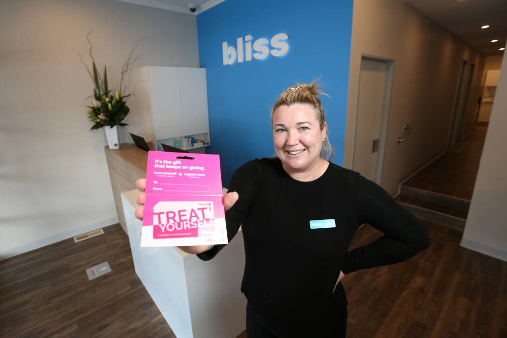 TOGETHER: Bliss Skin and Body's Kellie McDonald is excited to be one of 50 businesses participating in the AlburyCBD giftcard program. Picture: JAMES WILTSHIRE 