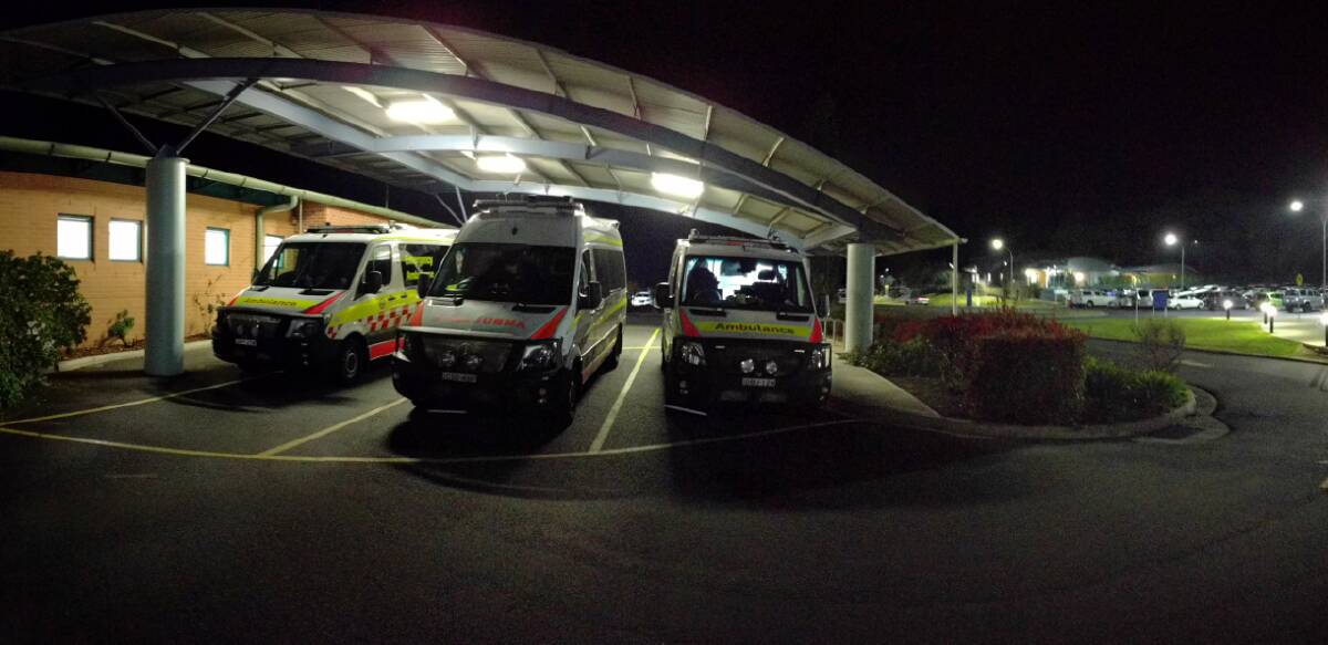 STANDING ROOM ONLY: Ambulances banked up as a result of bed blocks at Albury Base Hospital on Tuesday night. Picture: ALBURY PARAMEDICS