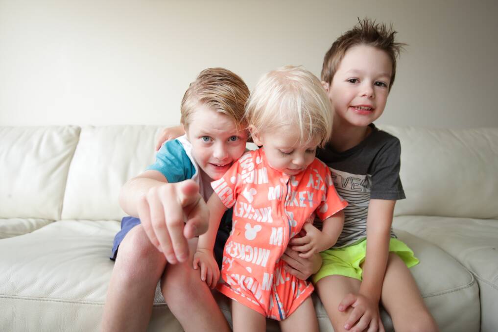 Brothers Deacon, 9, Kace, 4 and Ruben, 2. Picture: JAMES WILTSHIRE