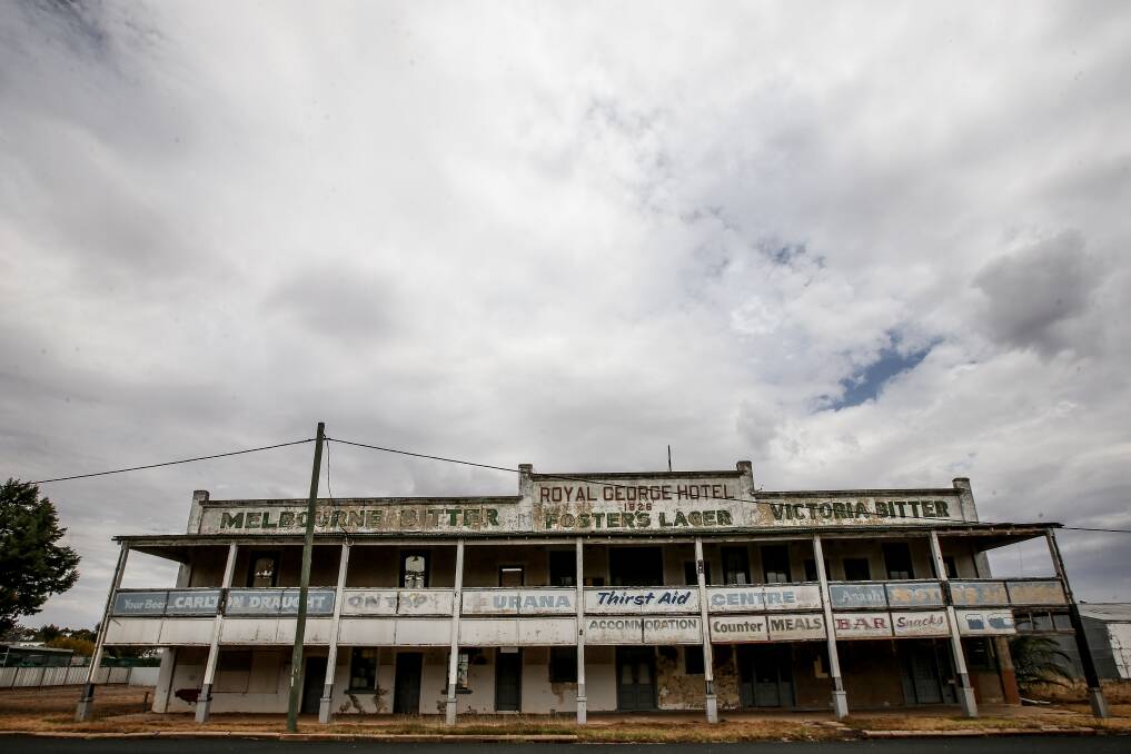 FAR LEFT: The abandoned Royal George Hotel on Stephen Street, Urana. Pictures: JAMES WILTSHIRE 