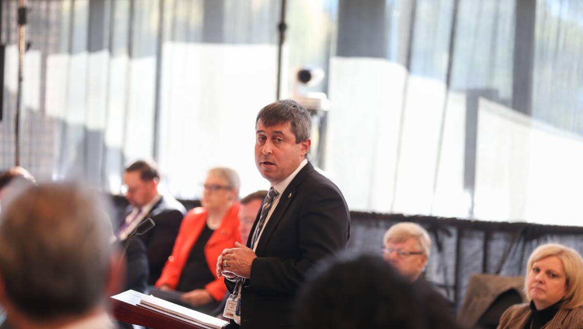 GONE: Tim Quilty, member for Northern Victoria, addresses the Legislative Council during a regional sitting in Bright in April 2021. He is facing suspension from parliament for refusing to show his vaccination status. 