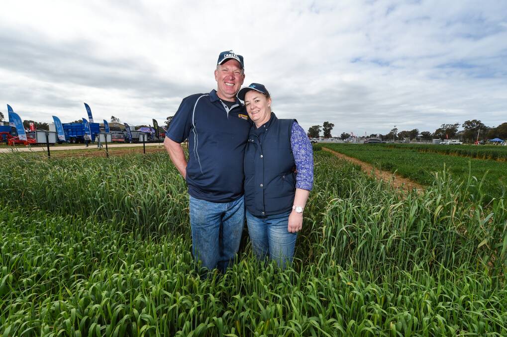 CUT: Jonathan and Leanne Bedggood at the Henty Machinery Field Days. 