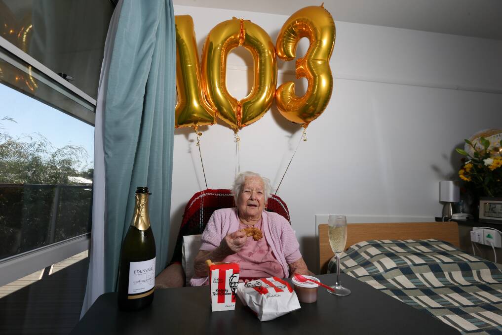 BIG OCCASION: There was only one thing Esther Butt requested for her 103rd birthday celebration - KFC. Pictures: TARA TREWHELLA 