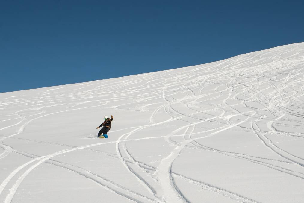 POWDER: Fresh tracks scattered across the slopes of Falls Creek as skiiers enjoy the best back-to-back seasons since 2003-04. Picture: NATHAN FENTON 