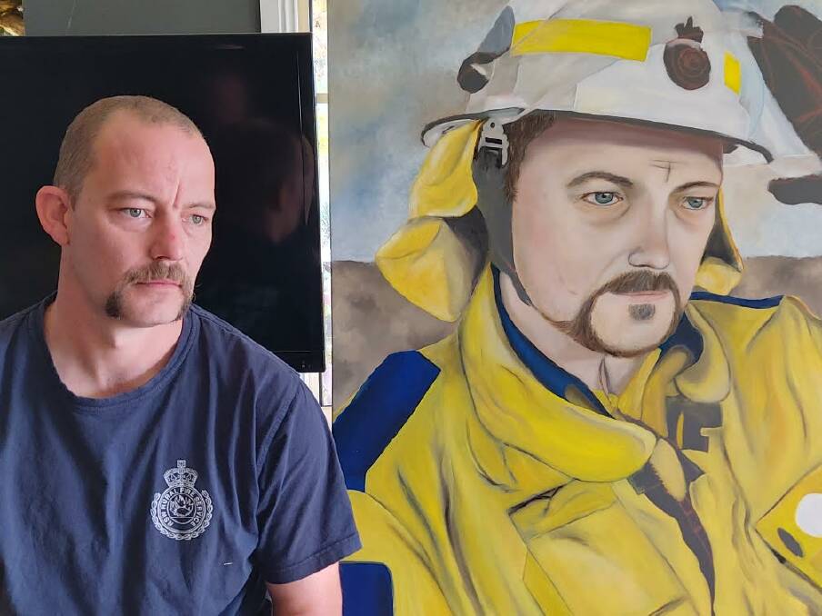 WORK IN PROGRESS: Table Top firefighter Jason Davis during a sitting for the portrait of him on the fireground completed by Lisa Davis-Laidlaw (no relation).