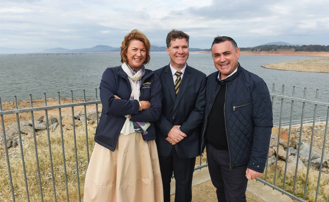POTENTIAL: Member for Albury Justin Clancy with water minister Melinda Pavey and deputy premier John Barilaro. Mr Clancy says the city has history and a natural capacity as a freight hub. Picture: MARK JESSER 