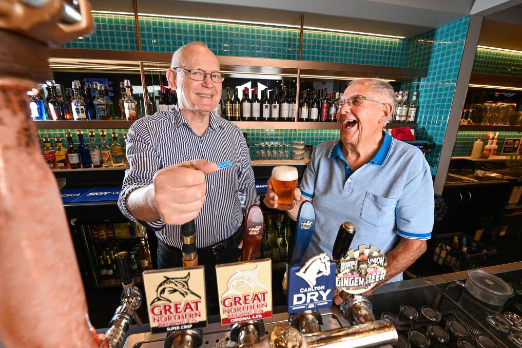 GENEROUS: Gary Waugh, who is participating in a prostate cancer clinical trial,and Albury Wodonga Prostate Cancer Support Group secretary Glenn Rose at the Springdale Heights Tavern. Picture: MARK JESSER