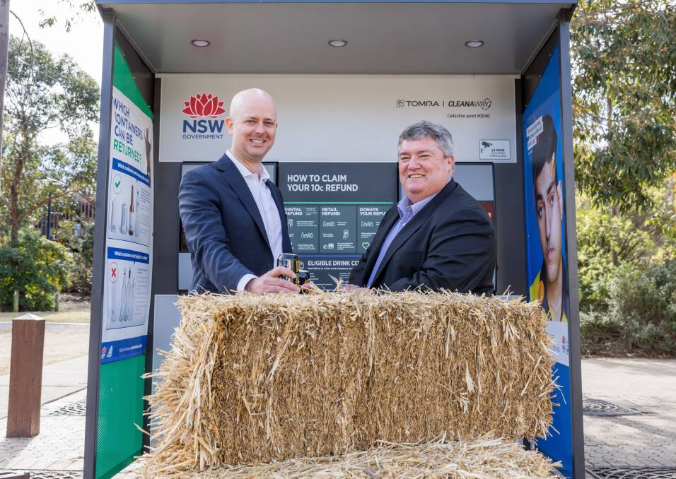 DO IT FOR THEM:  TOMRA chief executive Ryan Buzzell Rural Aid chief executive Charles Alder join together for the launch of Return and Earn's partnership with Buy a Bale.