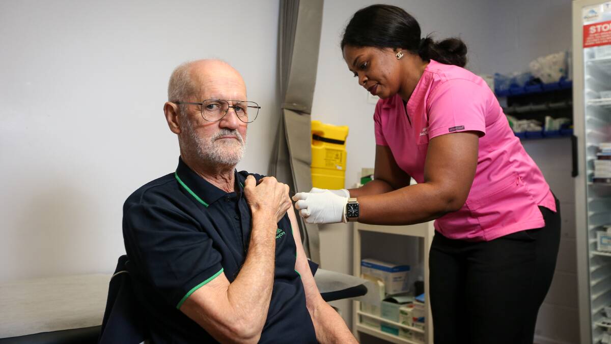 UNDERWAY: COVID-19 vaccination has already begun on the Border. Rehoboth Medical Centre nurse Lola Beloved injects David Thurley. Picture: JAMES WILTSHIRE 