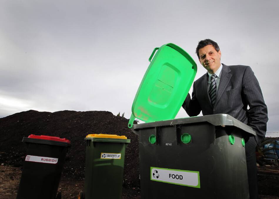 Then-Director of Business Services Trevor Ierino in 2012 at the introduction of the three bin system in Wodonga. 